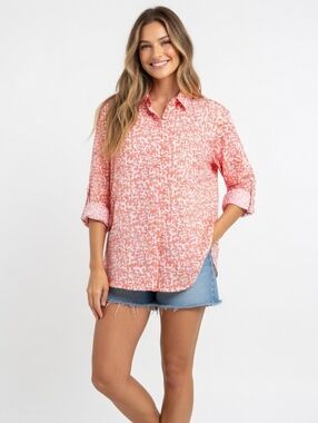 WOMENS Croft & barrow Coral Print Button-Down Shirt(SIZE: 2X)